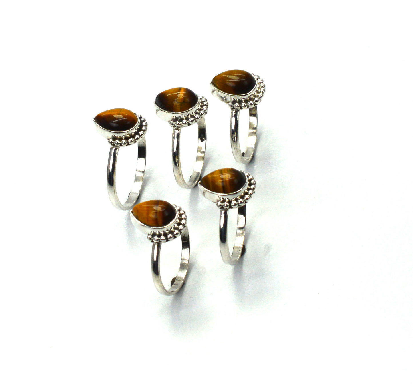 WHOLESALE 5PC 925 SOLID STERLING SILVER TIGER EYE RING LOT
