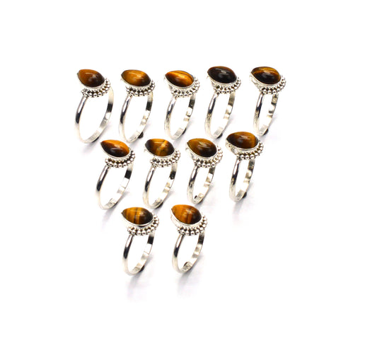 WHOLESALE 11PC 925 SOLID STERLING SILVER TIGER EYE RING LOT