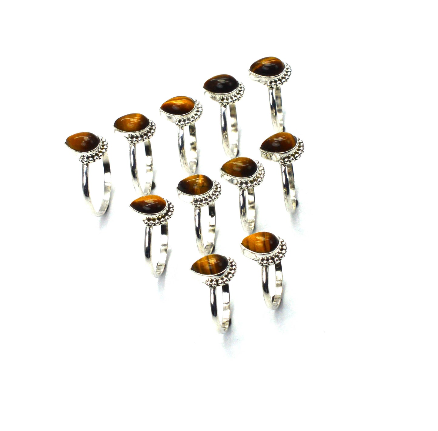 WHOLESALE 11PC 925 SOLID STERLING SILVER TIGER EYE RING LOT