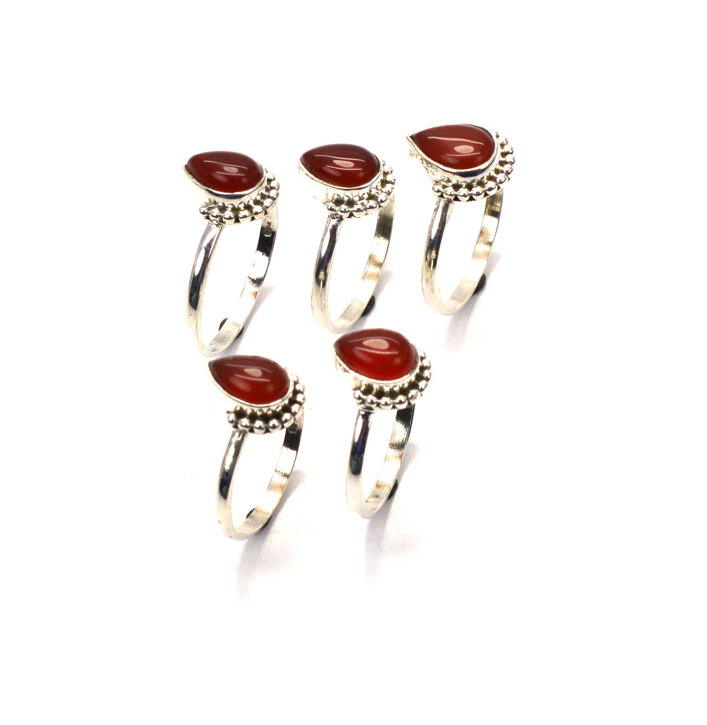 WHOLESALE 5PC 925 SOLID STERLING SILVER RED CARNELIAN RING LOT