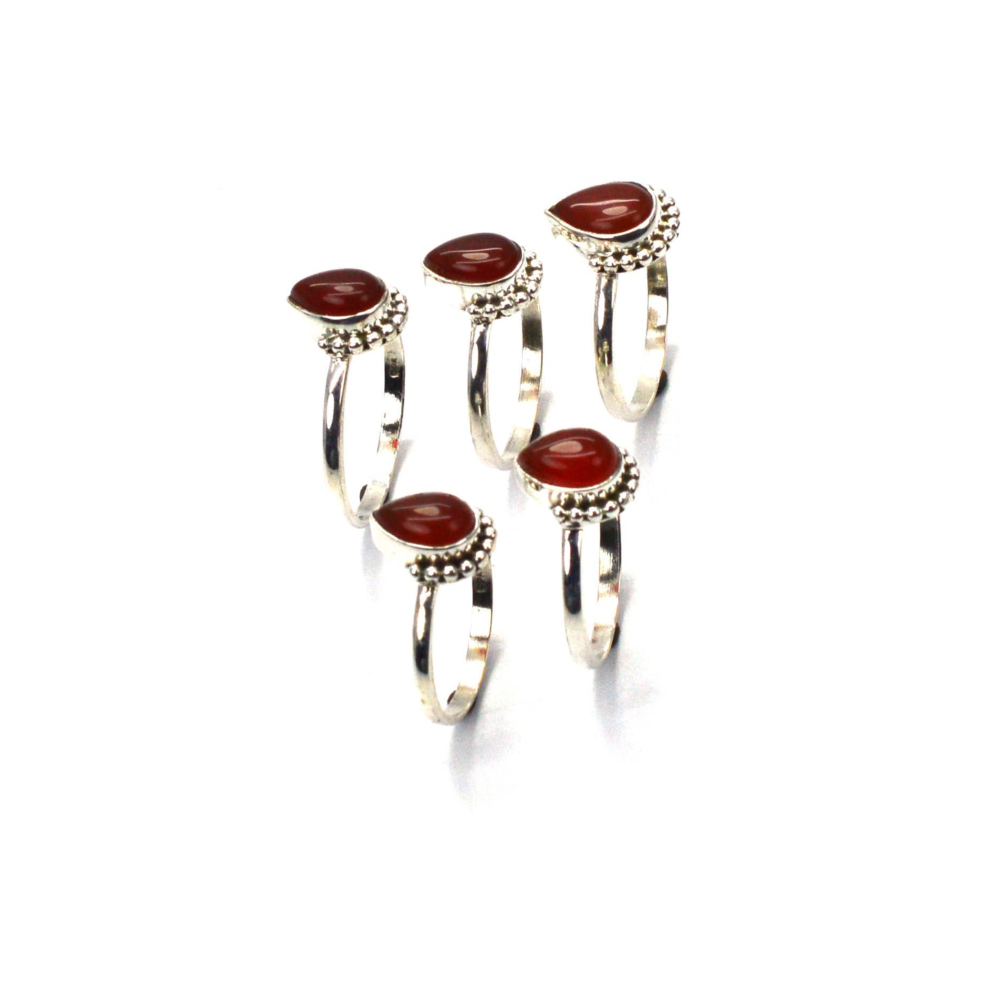 WHOLESALE 5PC 925 SOLID STERLING SILVER RED CARNELIAN RING LOT