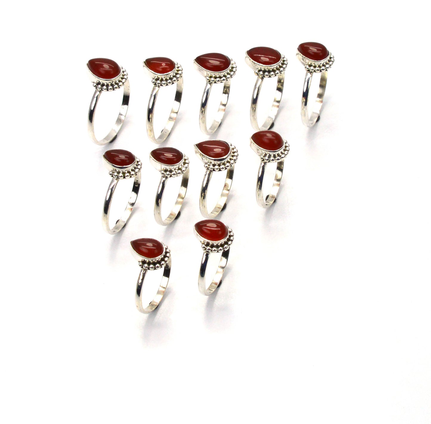 WHOLESALE 11PC 925 SOLID STERLING SILVER RED CARNELIAN RING LOT