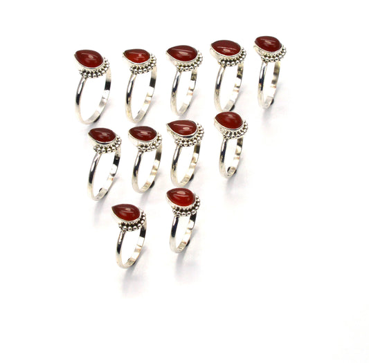WHOLESALE 11PC 925 SOLID STERLING SILVER RED CARNELIAN RING LOT