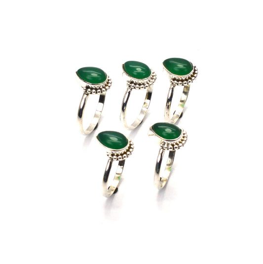 WHOLESALE 5PC 925 SOLID STERLING SILVER GREEN ONYX RING LOT