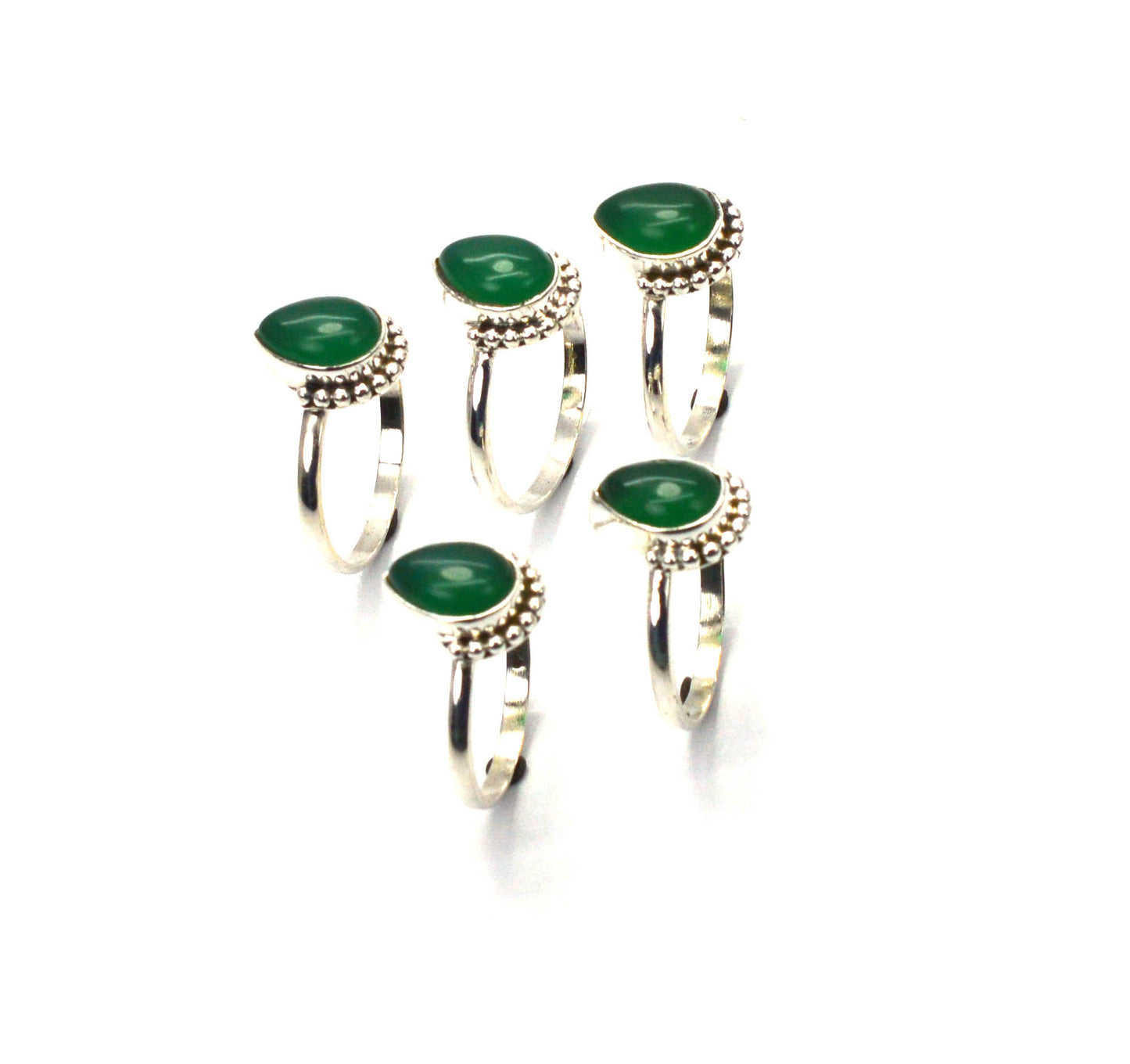 WHOLESALE 5PC 925 SOLID STERLING SILVER GREEN ONYX RING LOT
