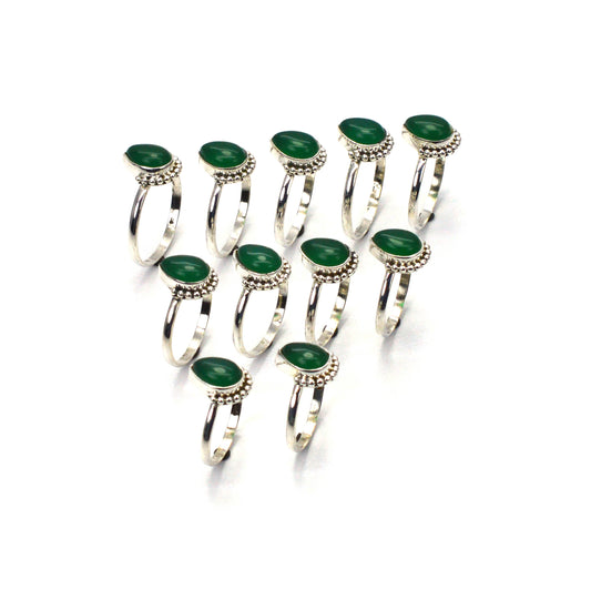 WHOLESALE 11PC 925 SOLID STERLING SILVER GREEN ONYX RING LOT