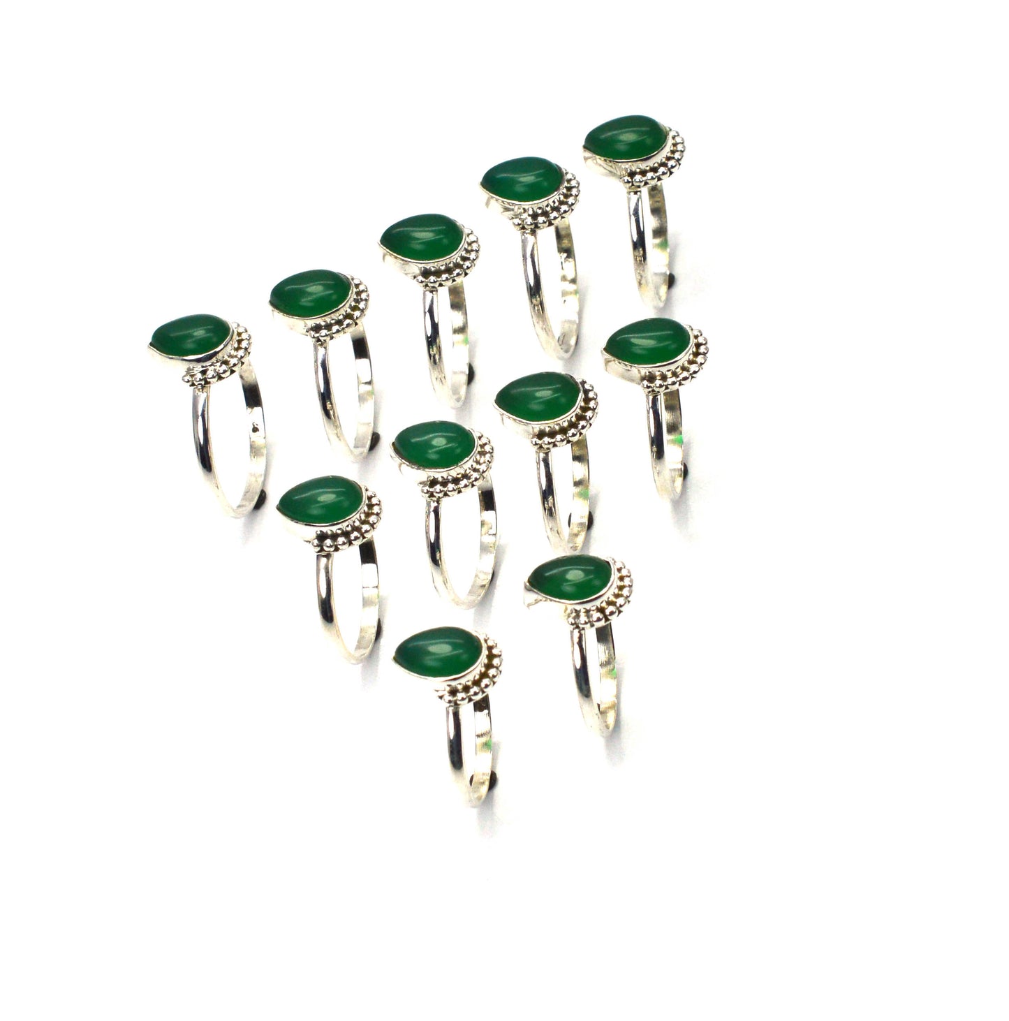WHOLESALE 11PC 925 SOLID STERLING SILVER GREEN ONYX RING LOT