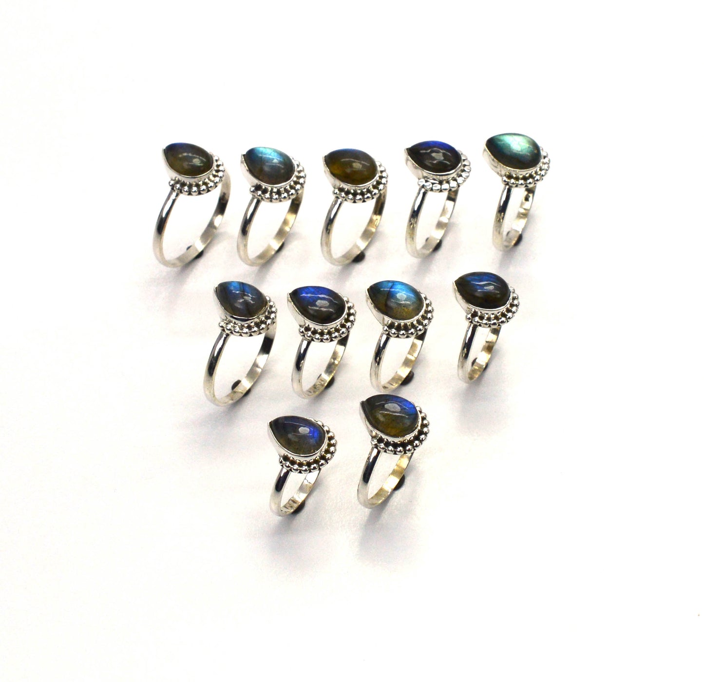 WHOLESALE 11PC 925 SOLID STERLING SILVER LABRADORITE RING LOT