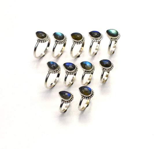 WHOLESALE 11PC 925 SOLID STERLING SILVER LABRADORITE RING LOT