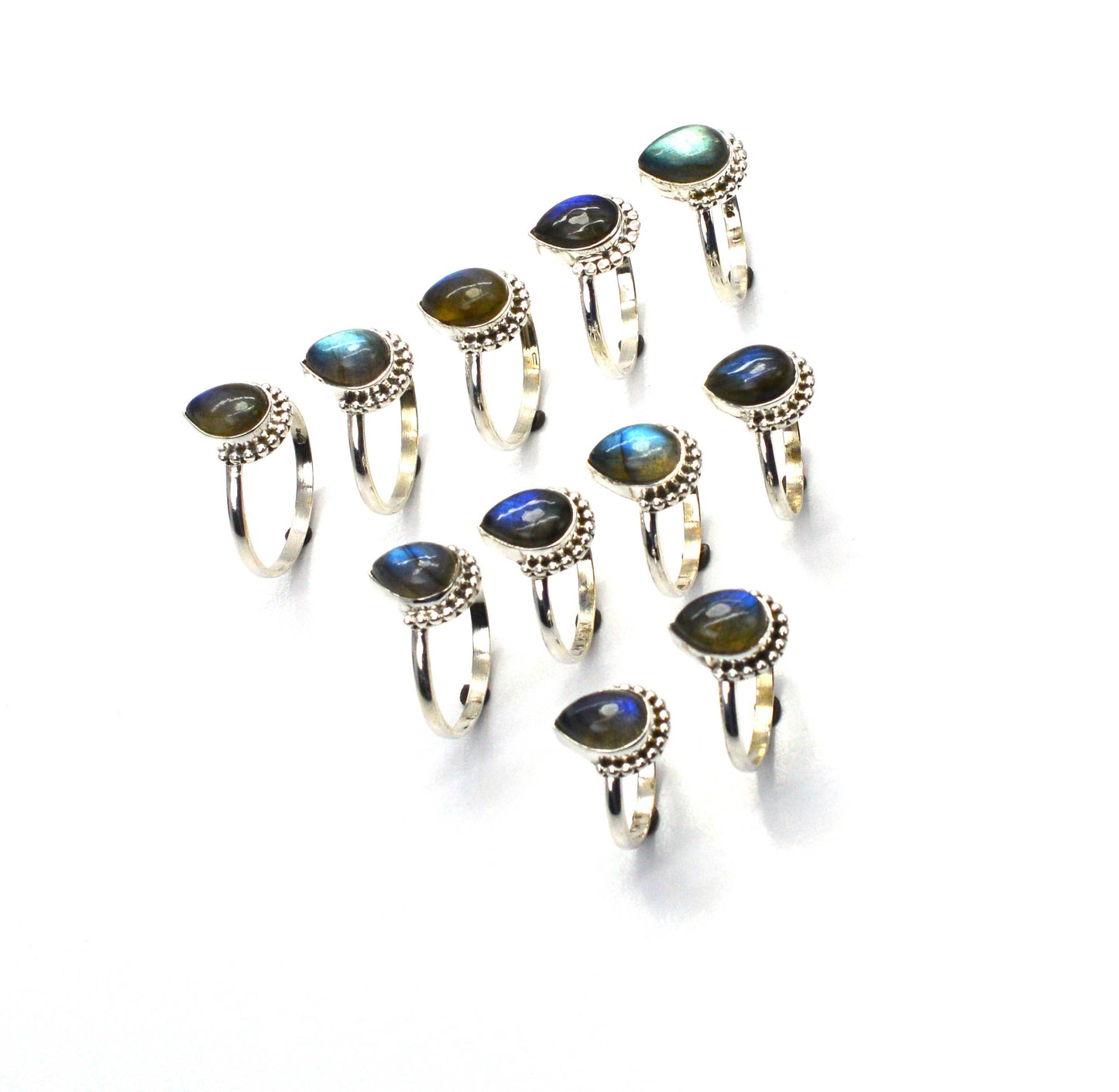 WHOLESALE 11PC 925 SOLID STERLING SILVER LABRADORITE RING LOT