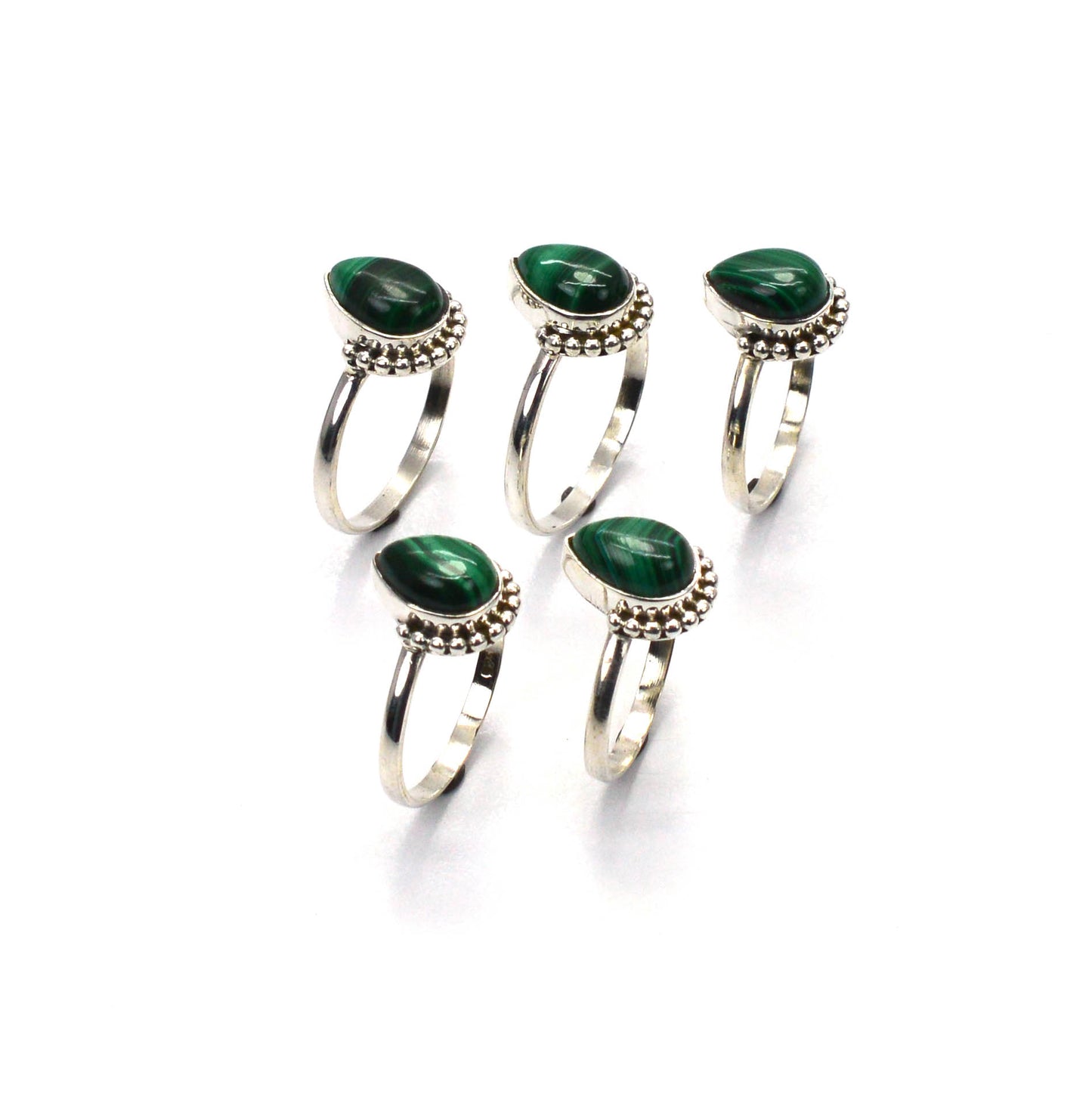 WHOLESALE 5PC 925 SOLID STERLING SILVER GREEN MALACHITE RING LOT