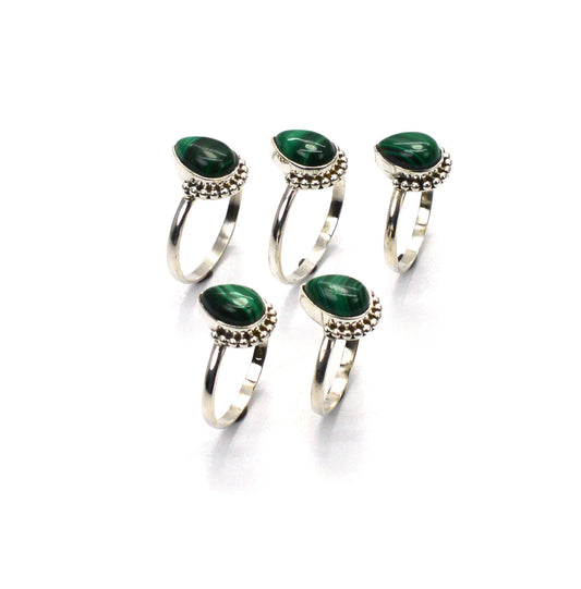 WHOLESALE 5PC 925 SOLID STERLING SILVER GREEN MALACHITE RING LOT