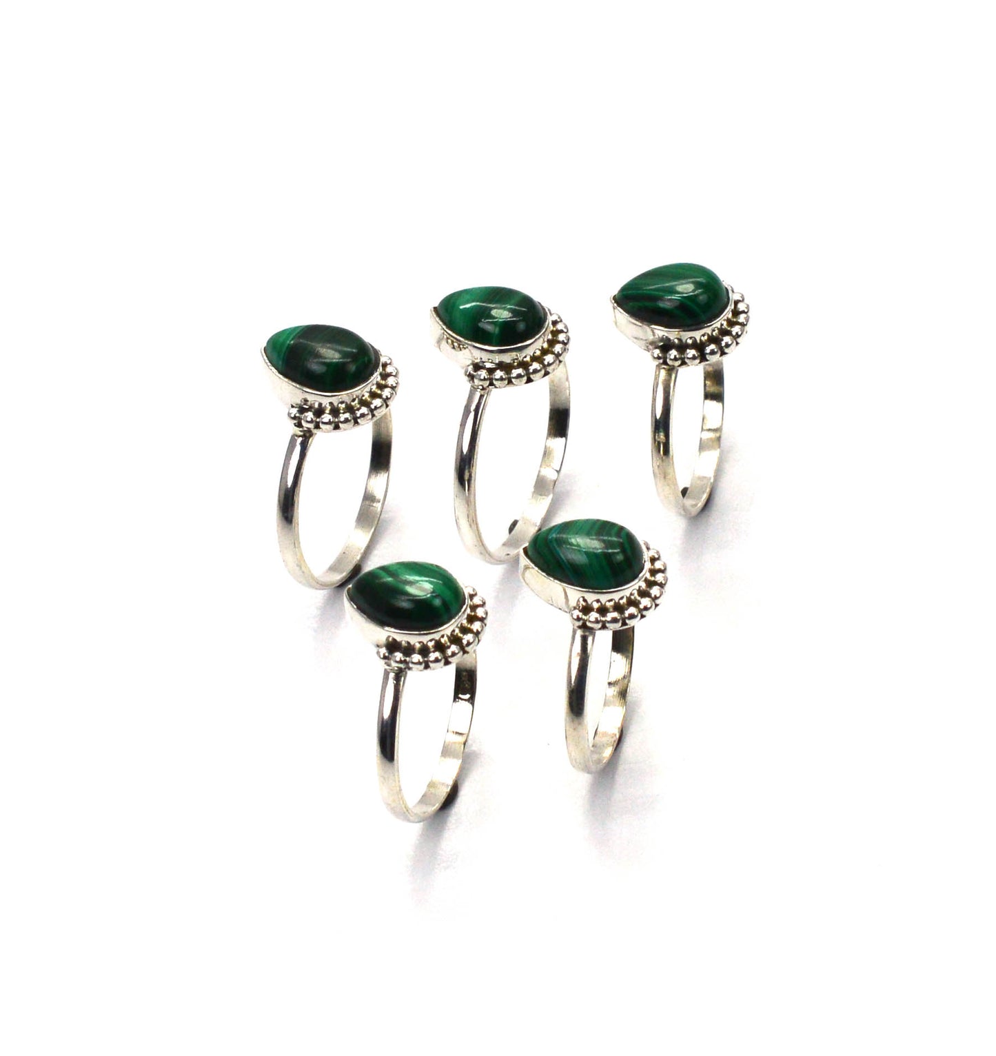 WHOLESALE 5PC 925 SOLID STERLING SILVER GREEN MALACHITE RING LOT