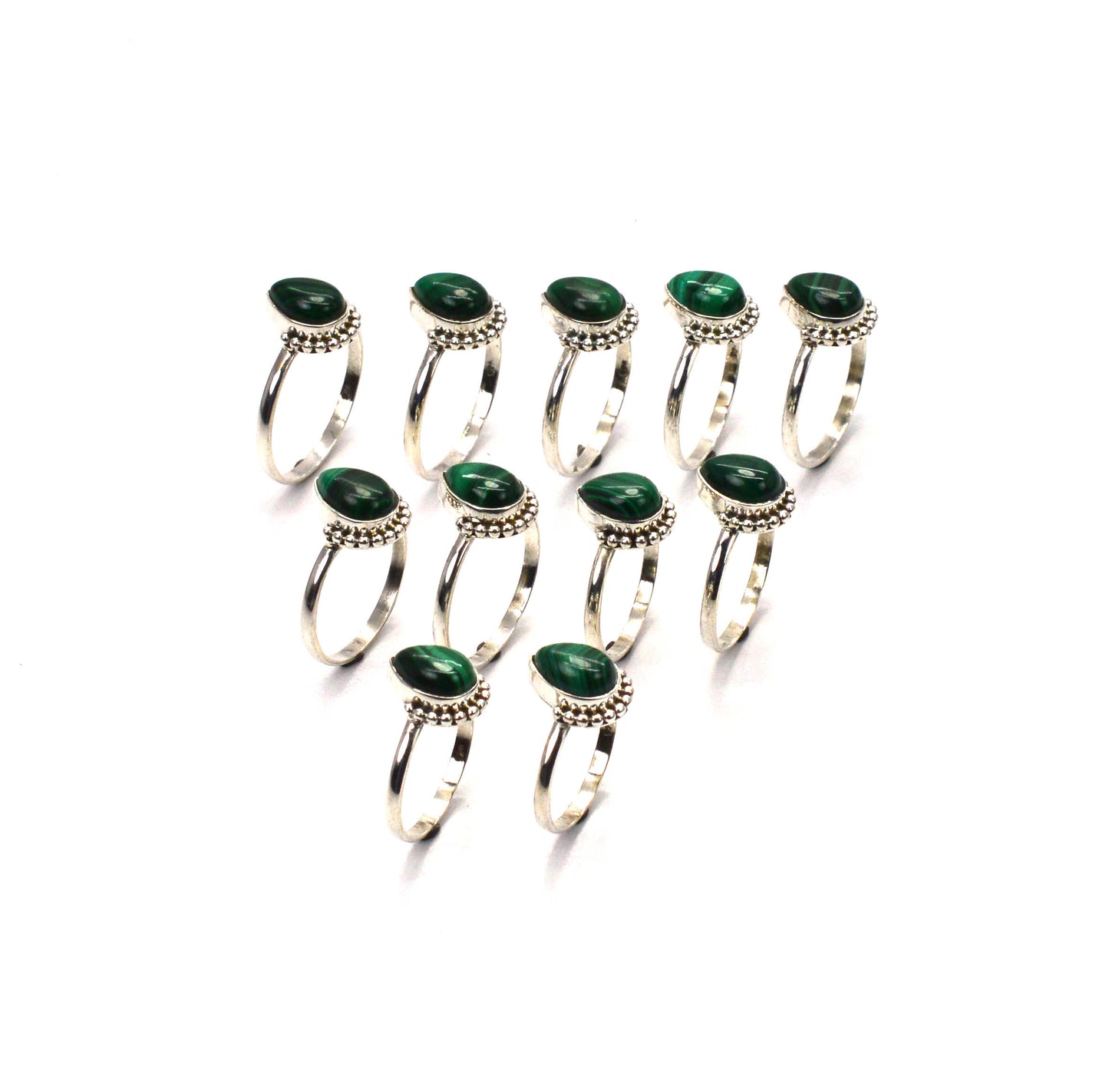 WHOLESALE 11PC 925 SOLID STERLING SILVER GREEN MALACHITE RING LOT