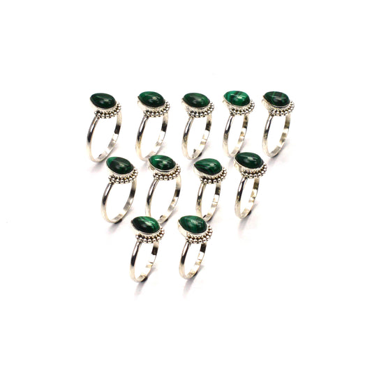 WHOLESALE 11PC 925 SOLID STERLING SILVER GREEN MALACHITE RING LOT