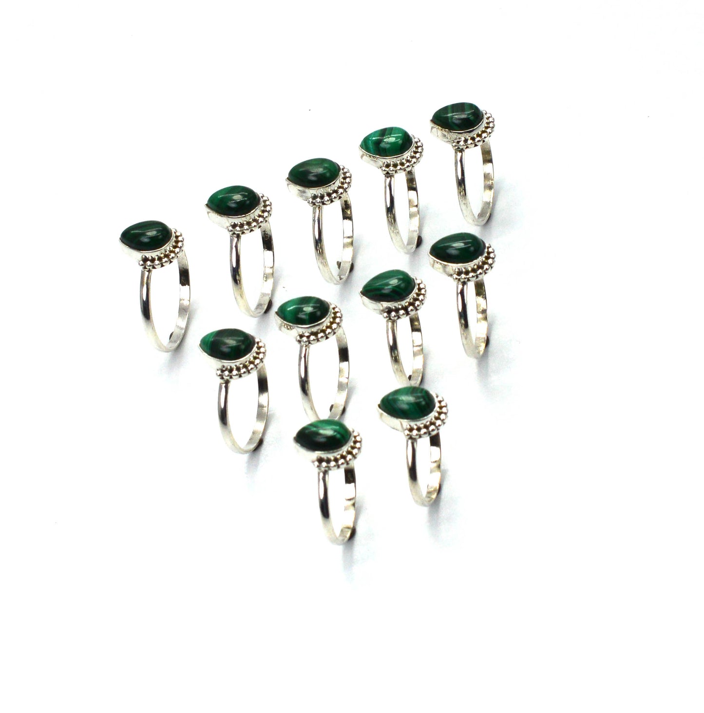 WHOLESALE 11PC 925 SOLID STERLING SILVER GREEN MALACHITE RING LOT