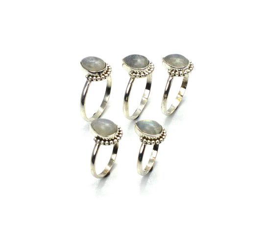 WHOLESALE 5PC 925 SOLID STERLING SILVER WHITE RAINBOW MOONSTONE RING LOT