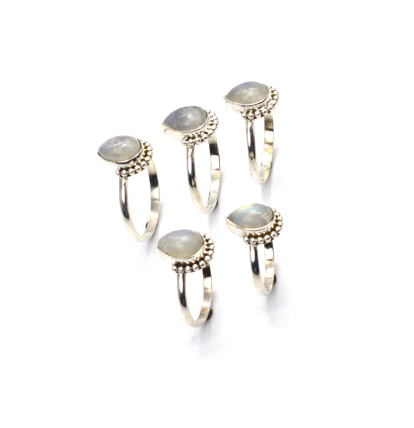 WHOLESALE 5PC 925 SOLID STERLING SILVER WHITE RAINBOW MOONSTONE RING LOT