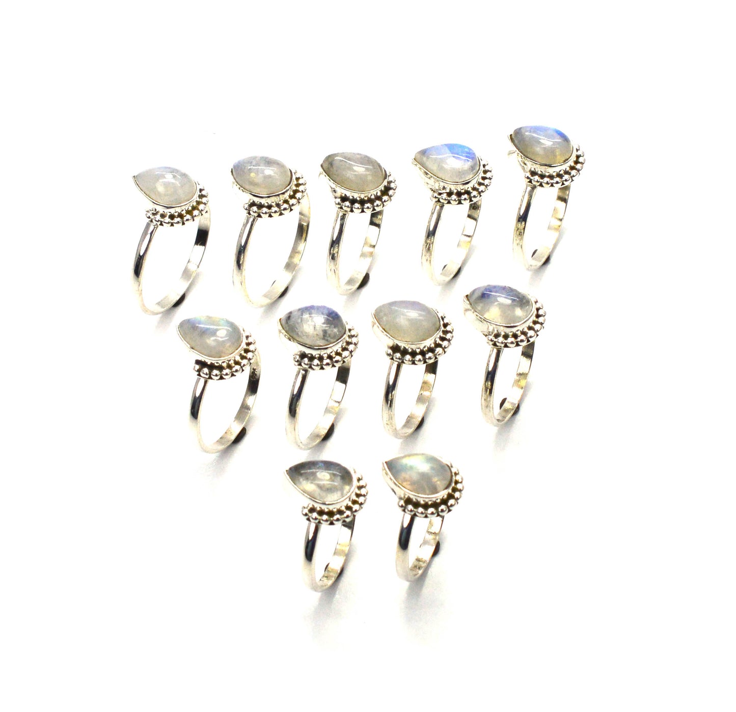 WHOLESALE 11PC 925 SOLID STERLING SILVER WHITE RAINBOW MOONSTONE RING LOT