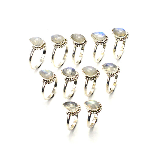 WHOLESALE 11PC 925 SOLID STERLING SILVER WHITE RAINBOW MOONSTONE RING LOT
