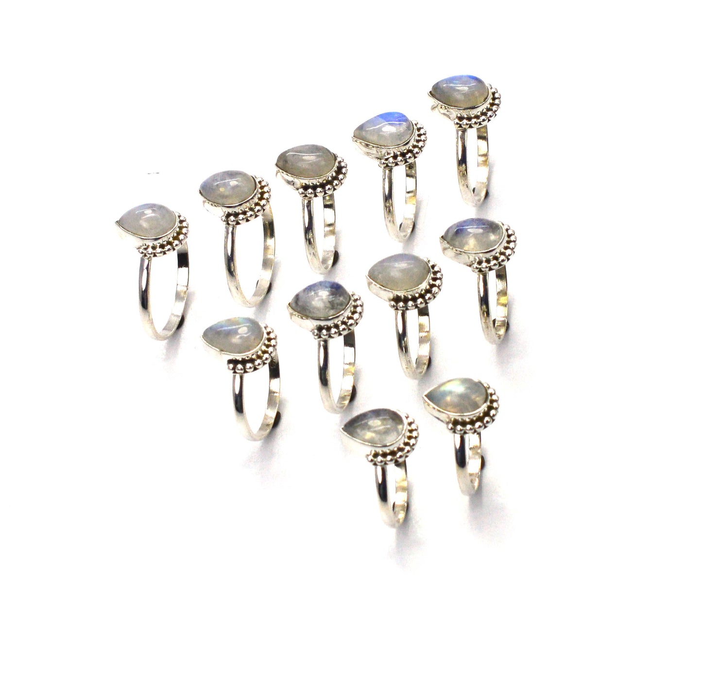 WHOLESALE 11PC 925 SOLID STERLING SILVER WHITE RAINBOW MOONSTONE RING LOT