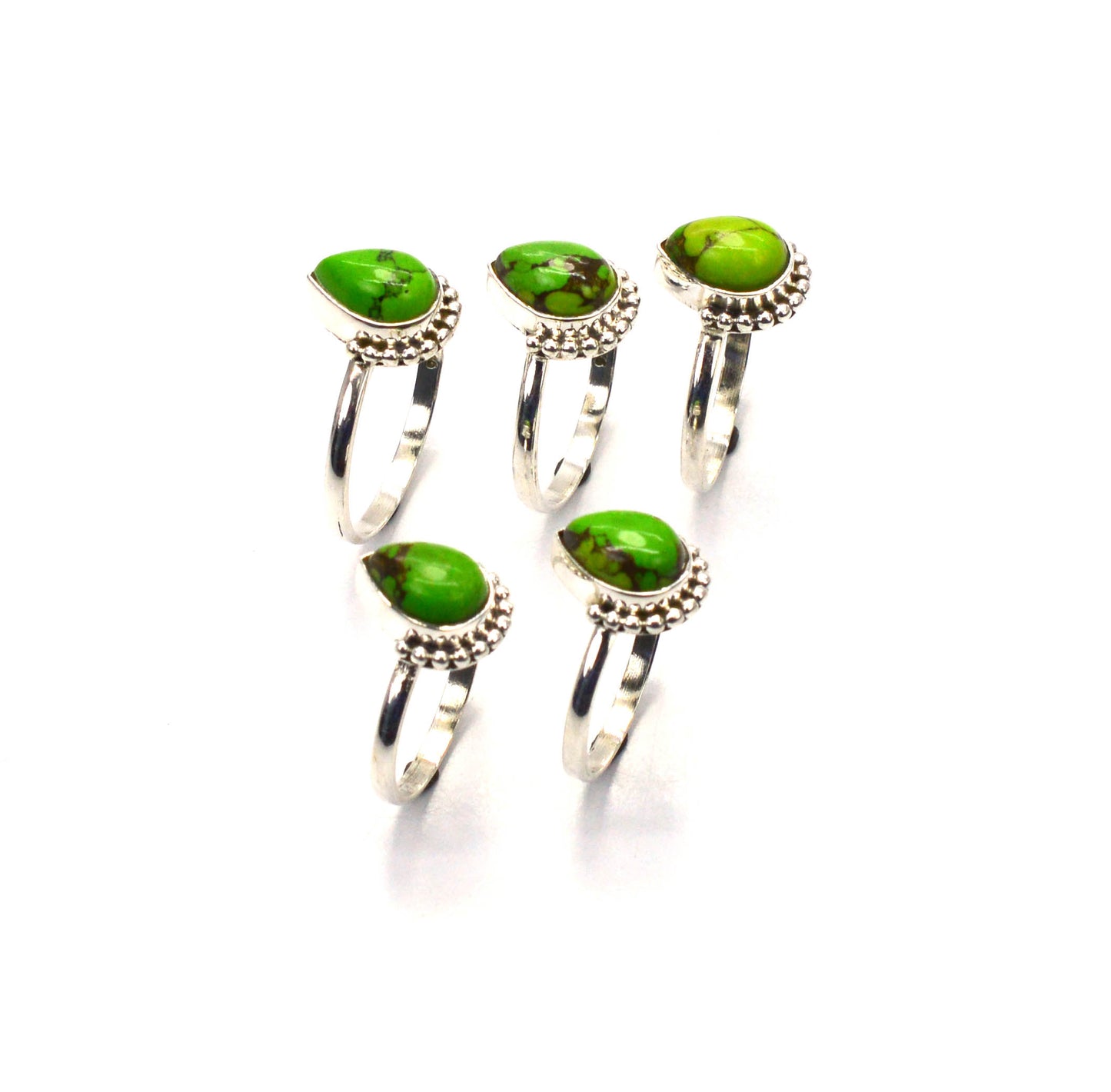 WHOLESALE 5PC 925 SOLID STERLING SILVER GREEN COPPER TURQUOISE RING LOT