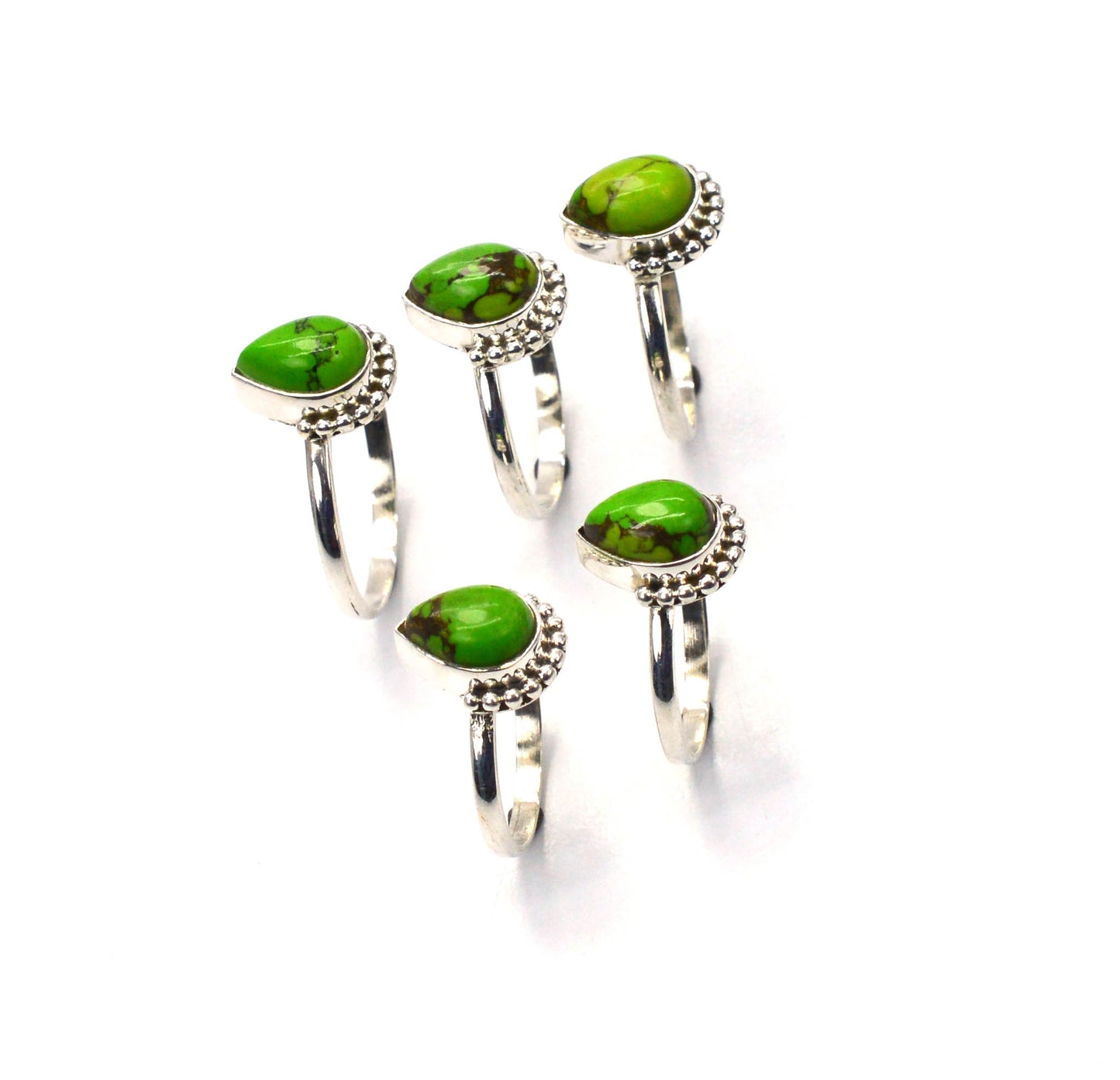 WHOLESALE 5PC 925 SOLID STERLING SILVER GREEN COPPER TURQUOISE RING LOT