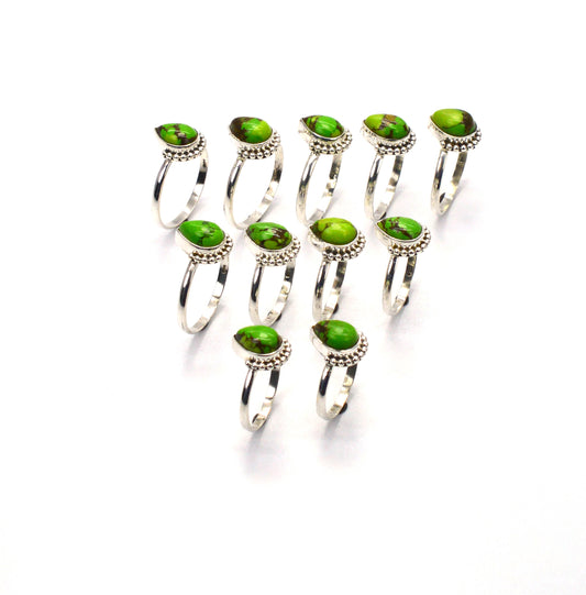 WHOLESALE 11PC 925 SOLID STERLING SILVER GREEN COPPER TURQUOISE RING LOT