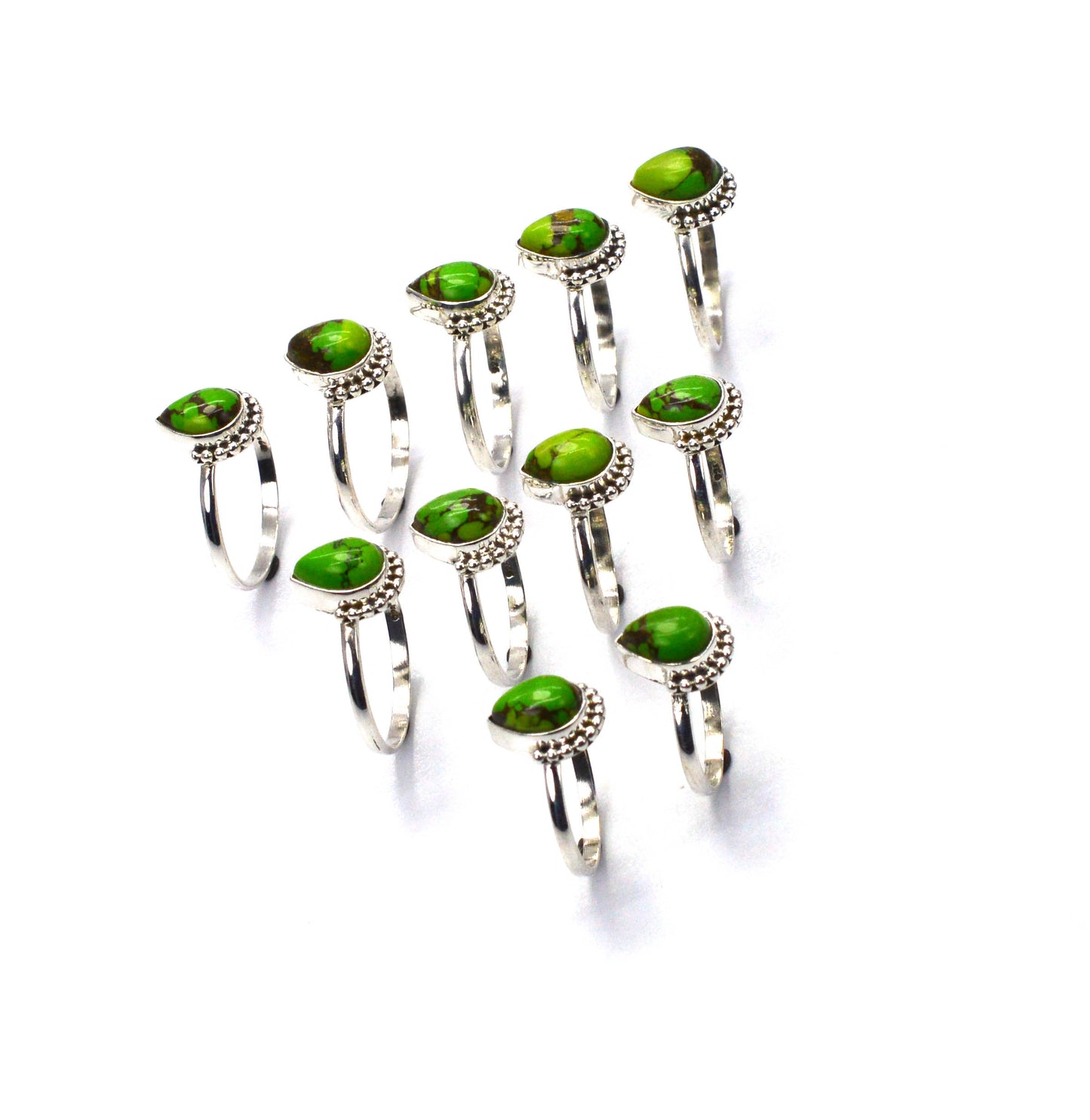 WHOLESALE 11PC 925 SOLID STERLING SILVER GREEN COPPER TURQUOISE RING LOT