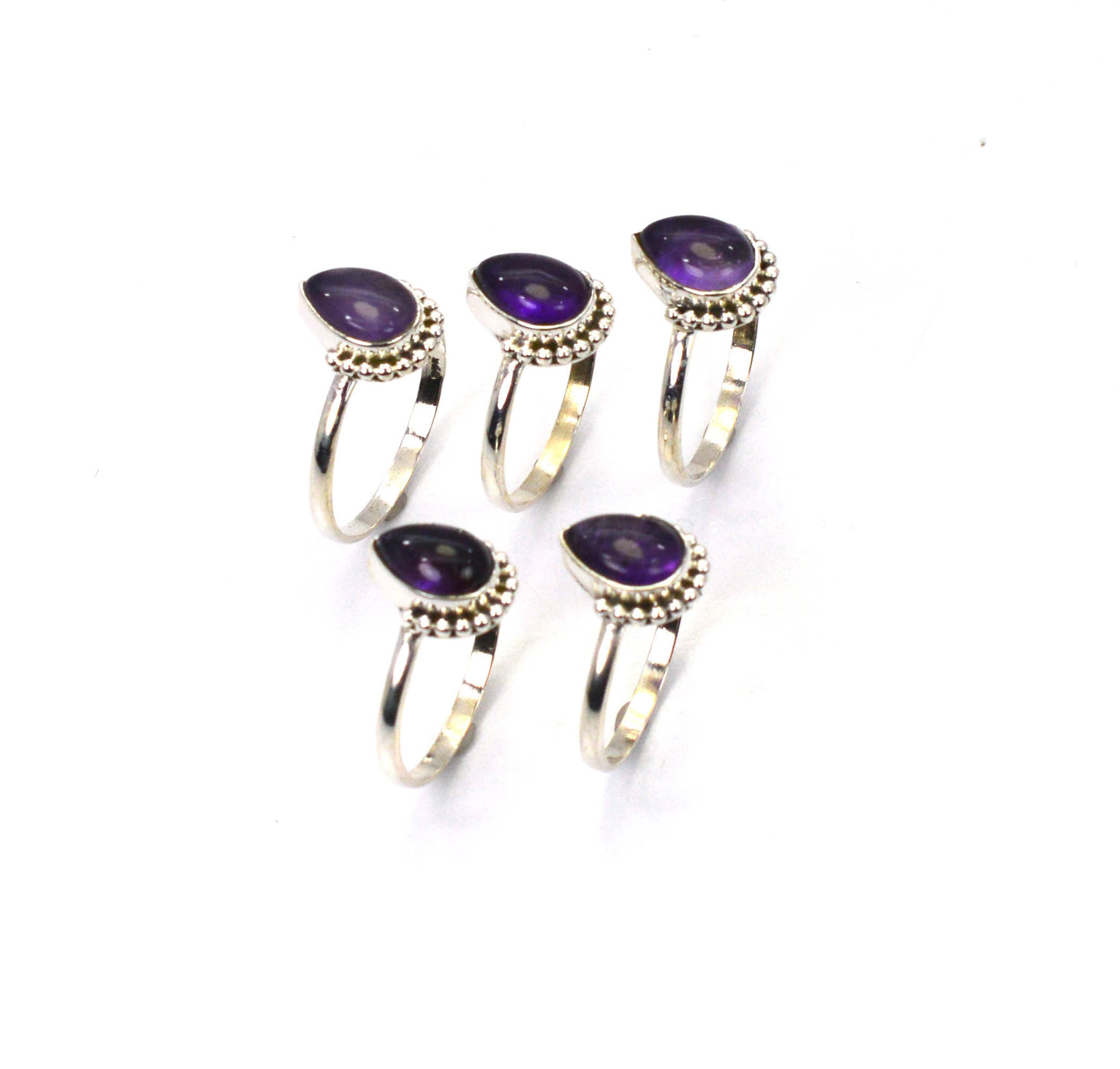 WHOLESALE 5PC 925 SOLID STERLING SILVER PURPLE AMETHYST RING LOT
