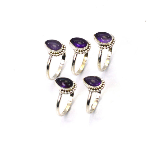 WHOLESALE 5PC 925 SOLID STERLING SILVER PURPLE AMETHYST RING LOT