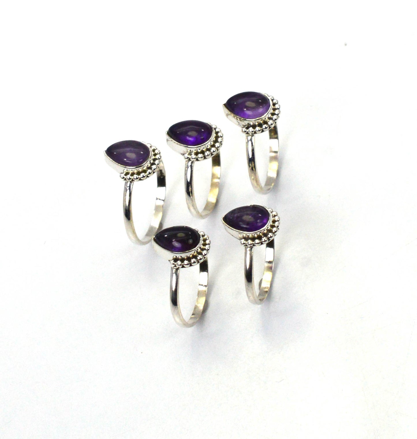 WHOLESALE 5PC 925 SOLID STERLING SILVER PURPLE AMETHYST RING LOT
