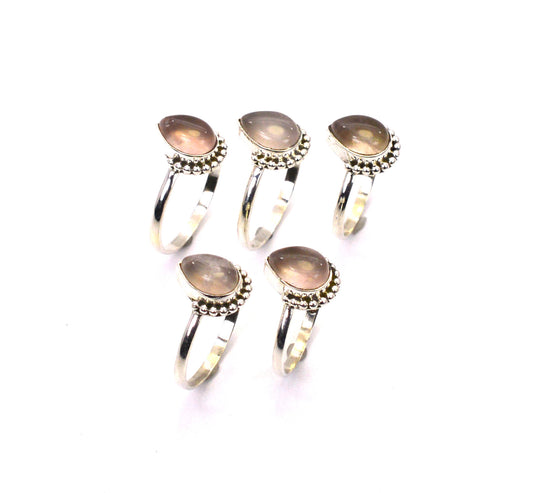 WHOLESALE 5PC 925 SOLID STERLING SILVER PINK ROSE QUARTZ RING LOT