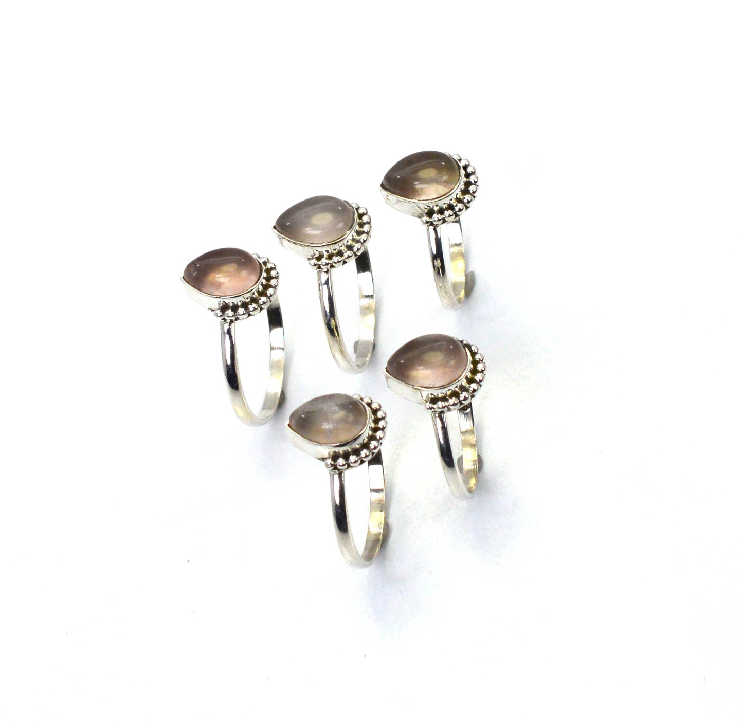 WHOLESALE 5PC 925 SOLID STERLING SILVER PINK ROSE QUARTZ RING LOT