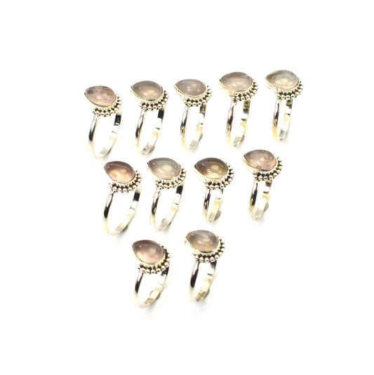 WHOLESALE 11PC 925 SOLID STERLING SILVER PINK ROSE QUARTZ RING LOT