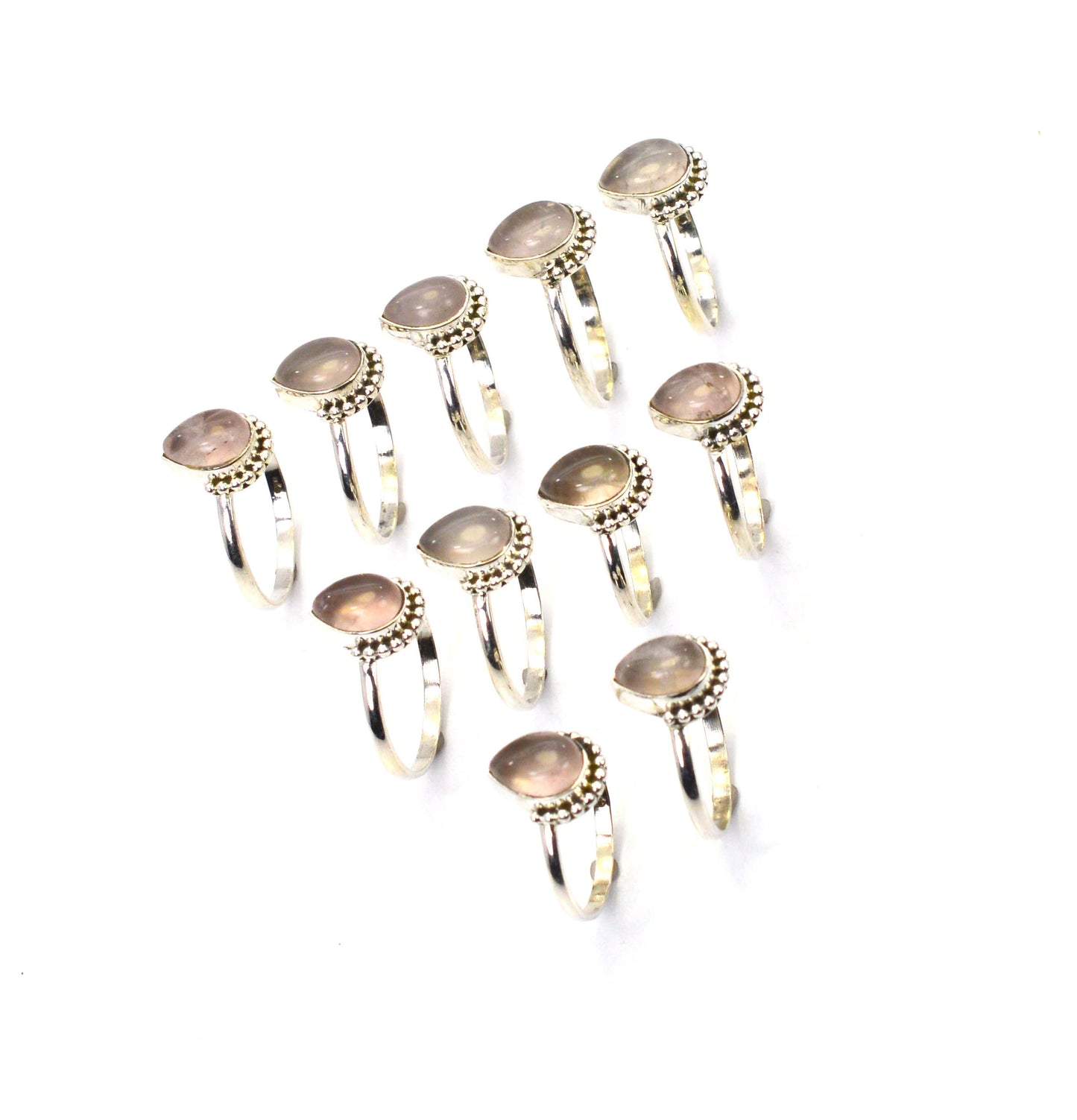WHOLESALE 11PC 925 SOLID STERLING SILVER PINK ROSE QUARTZ RING LOT
