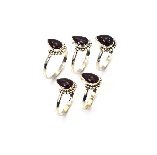 WHOLESALE 5PC 925 SOLID STERLING SILVER RED GARNET RING LOT