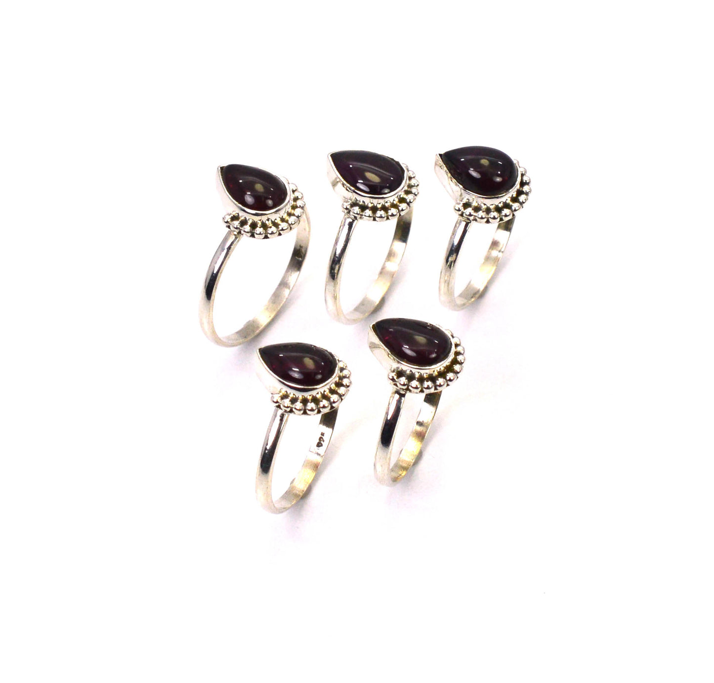 WHOLESALE 5PC 925 SOLID STERLING SILVER RED GARNET RING LOT