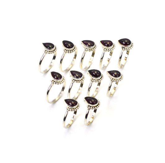WHOLESALE 11PC 925 SOLID STERLING SILVER RED GARNET RING LOT