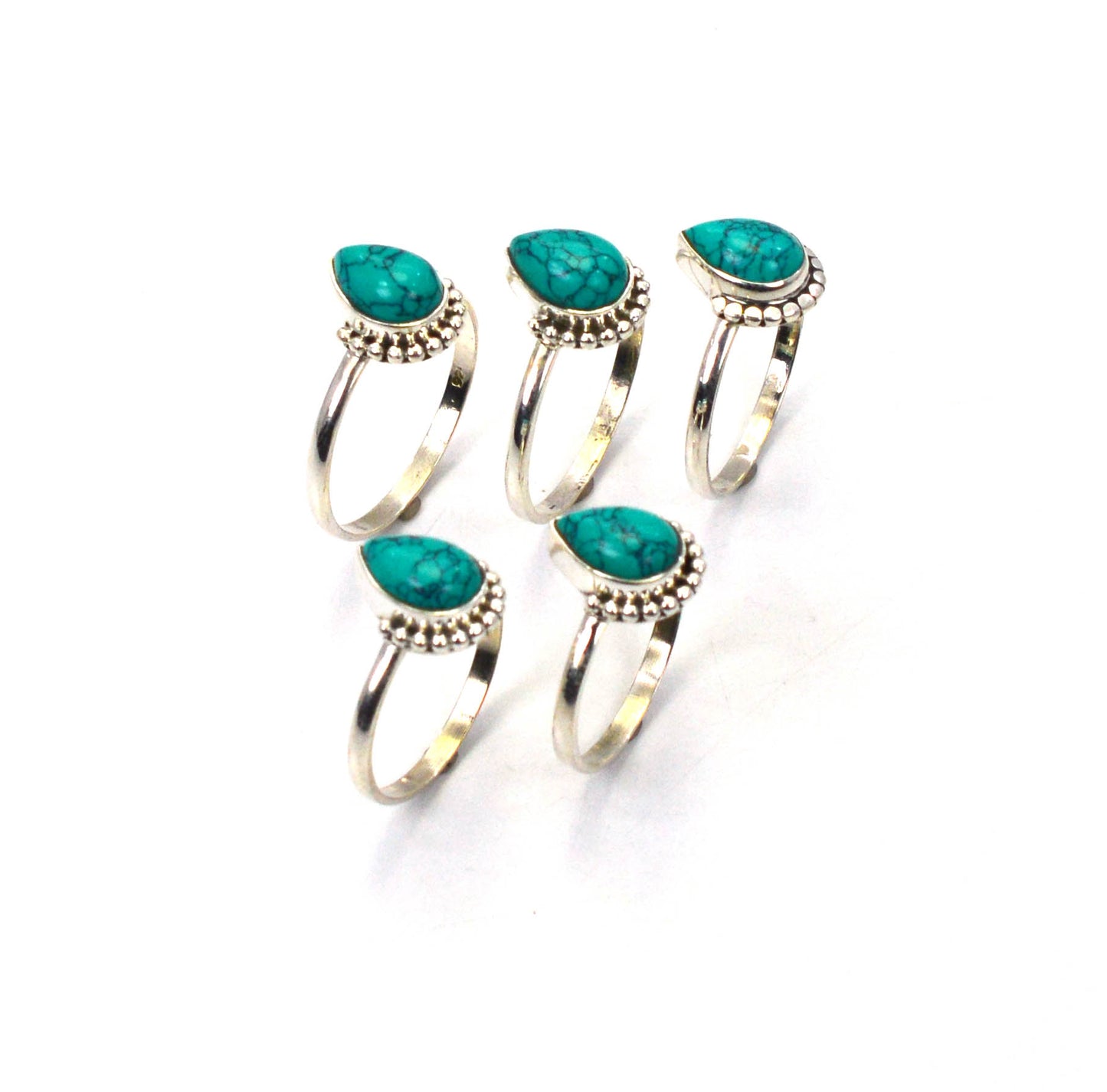 WHOLESALE 5PC 925 SOLID STERLING SILVER BLUE TURQUOISE RING LOT