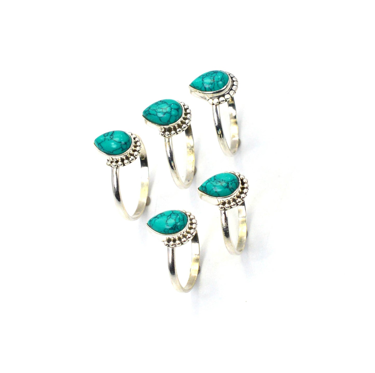 WHOLESALE 5PC 925 SOLID STERLING SILVER BLUE TURQUOISE RING LOT