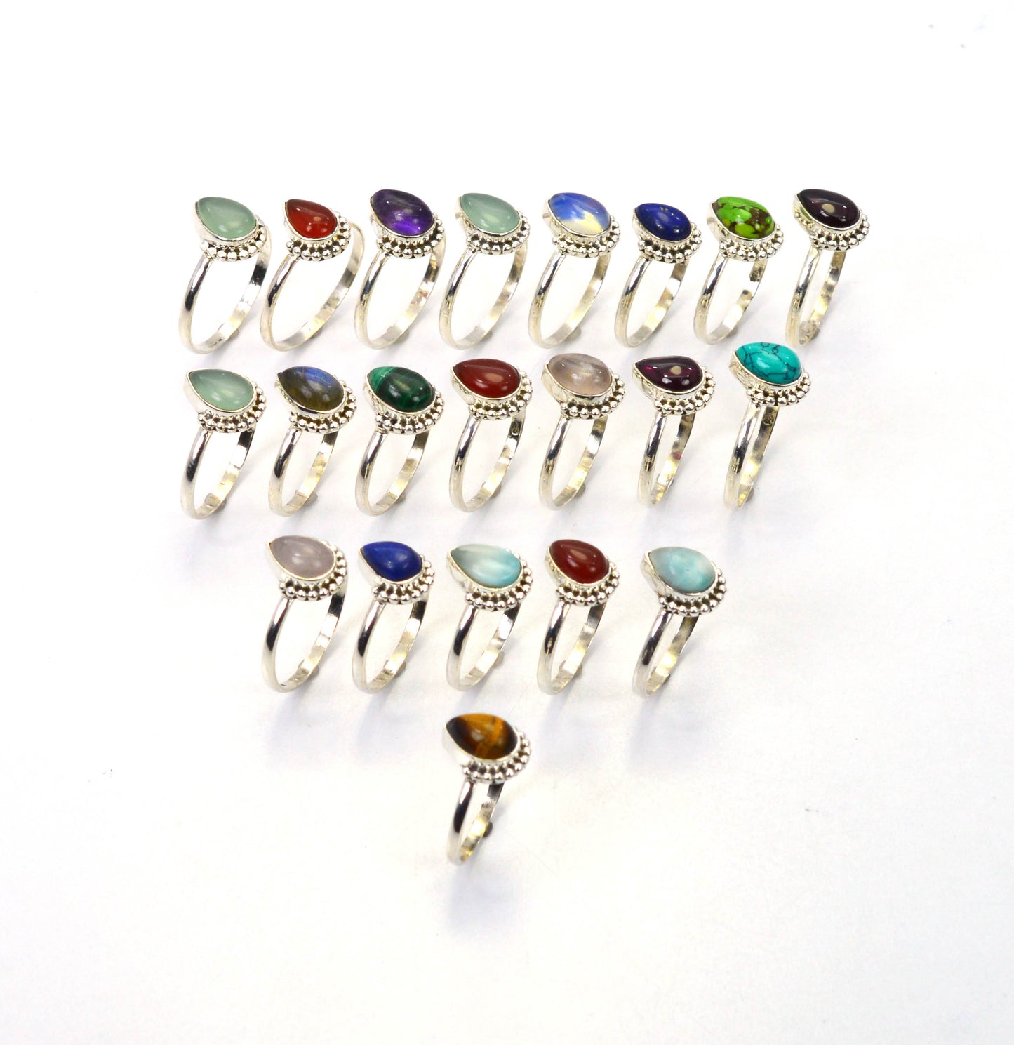 WHOLESALE 21PC 925 SOLID STERLING SILVER MILKY OPALITE MIX STONE RING LOT