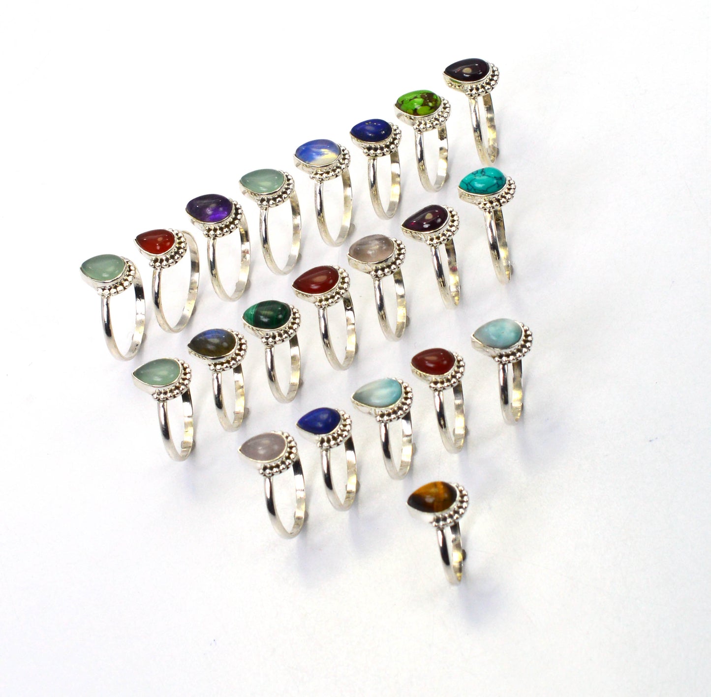 WHOLESALE 21PC 925 SOLID STERLING SILVER MILKY OPALITE MIX STONE RING LOT