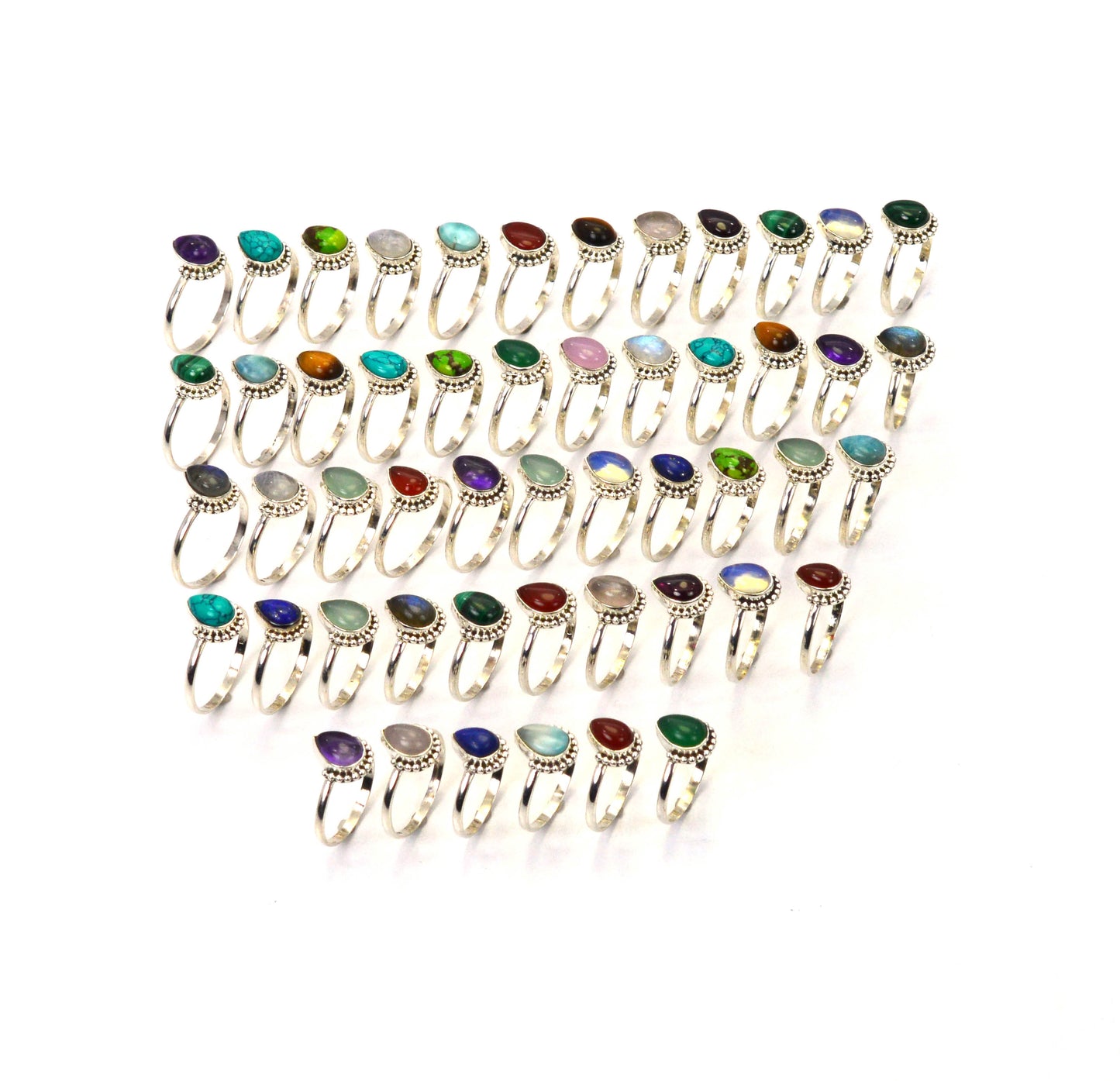 WHOLESALE 51PC 925 SOLID STERLING SILVER RED GARNET MIX STONE RING LOT