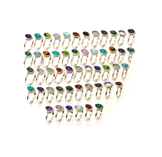 WHOLESALE 51PC 925 SOLID STERLING SILVER RED GARNET MIX STONE RING LOT