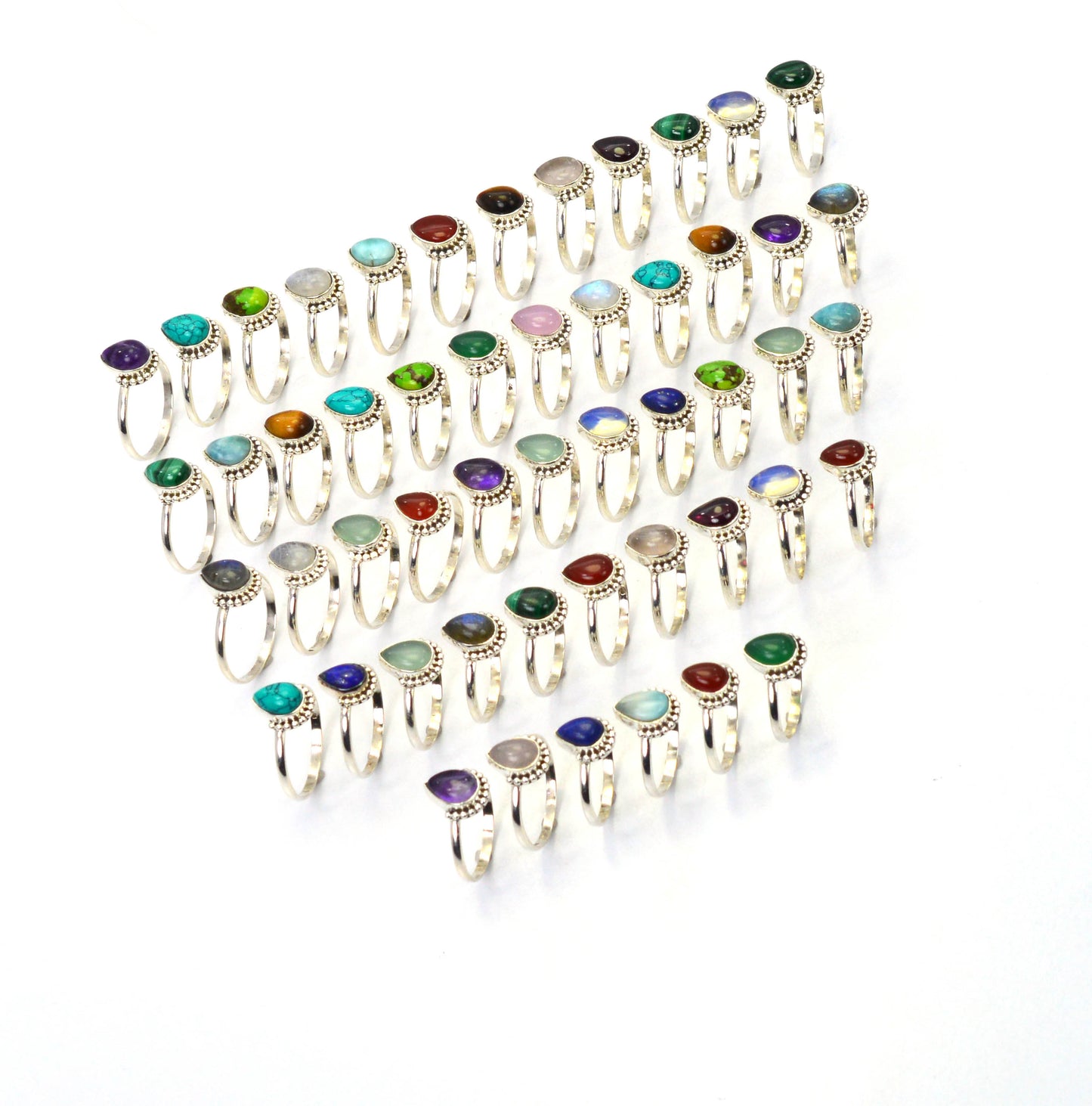 WHOLESALE 51PC 925 SOLID STERLING SILVER RED GARNET MIX STONE RING LOT