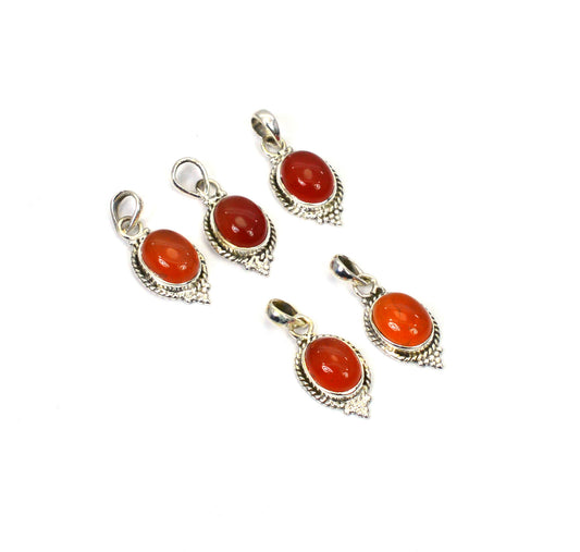 WHOLESALE 5PC 925 SOLID STERLING SILVER RED CARNELIAN PENDANT LOT