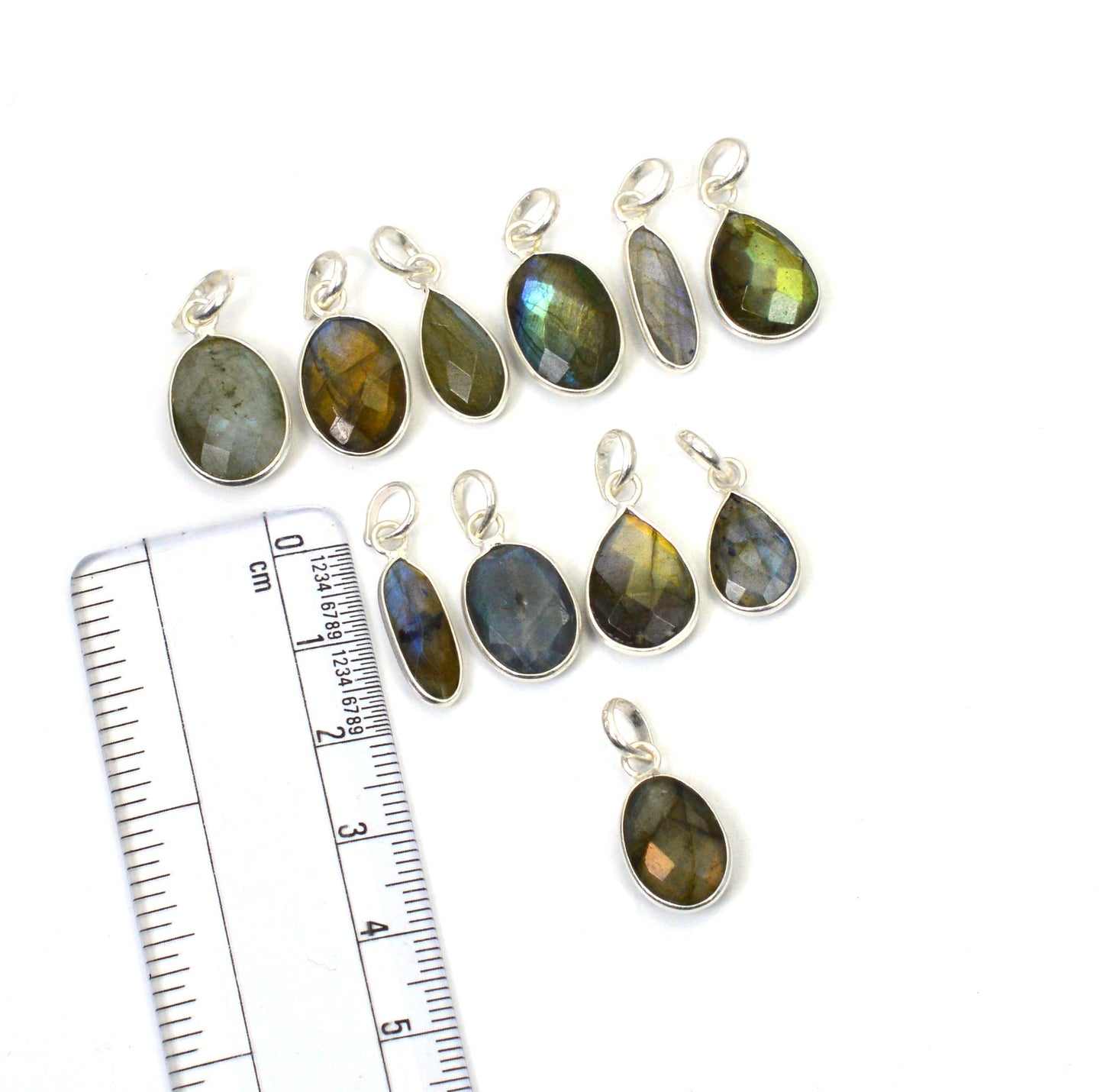 WHOLESALE 11PC 925 SOLID STERLING SILVER FACETED LABRADORITE PENDANT LOT