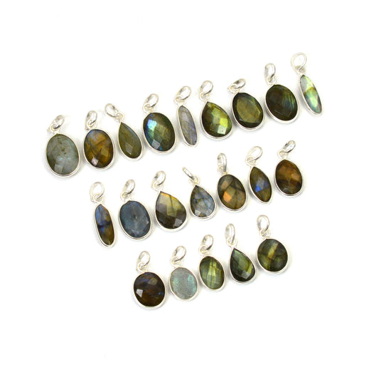 WHOLESALE 21PC 925 SOLID STERLING SILVER FACETED LABRADORITE PENDANT LOT
