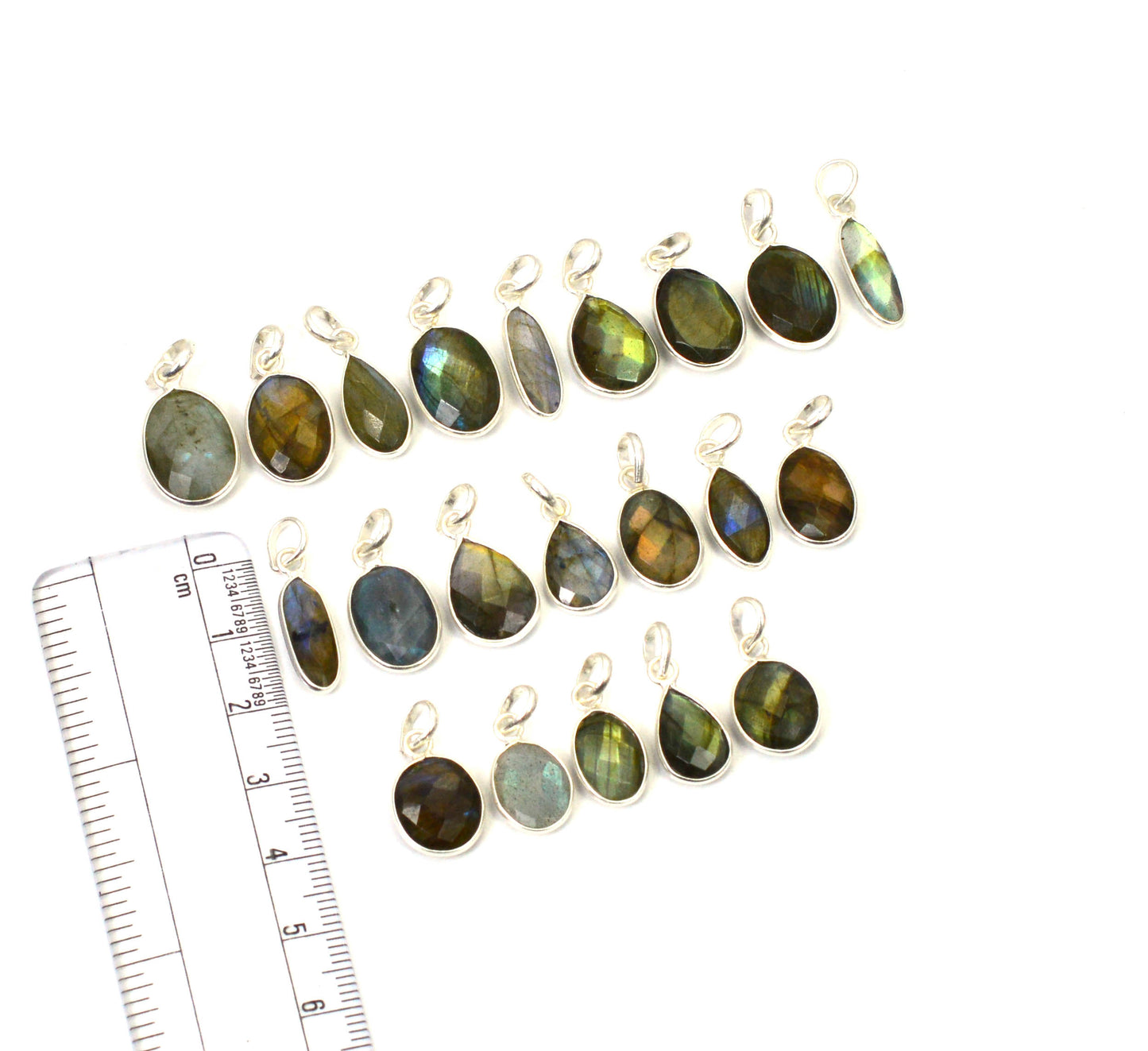 WHOLESALE 21PC 925 SOLID STERLING SILVER FACETED LABRADORITE PENDANT LOT